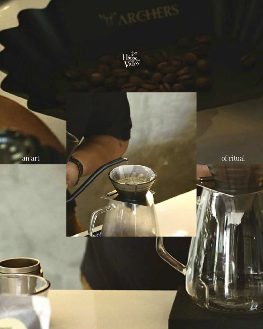 Barista pouring hot water through a pour-over dripper — the art of manual coffee extraction